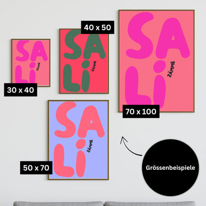SALI ZÄMME Poster – Größenbeispiele 30x40, 40x50, 50x70, 70x100 cm – Witzblitz Schweiz